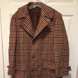 Vintage Sir Pendleton Coat Brown Plaid Mens M 44 Fur Lined Wool Long Heavy Jacke